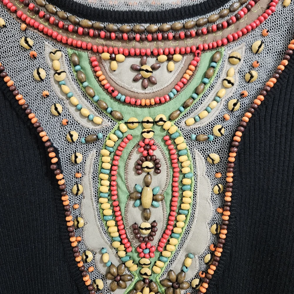 NEW Vintage Berek Takako Sakon Beaded Ribbed Knit Top Black Boho Art To Wear M - Picture 6 of 14